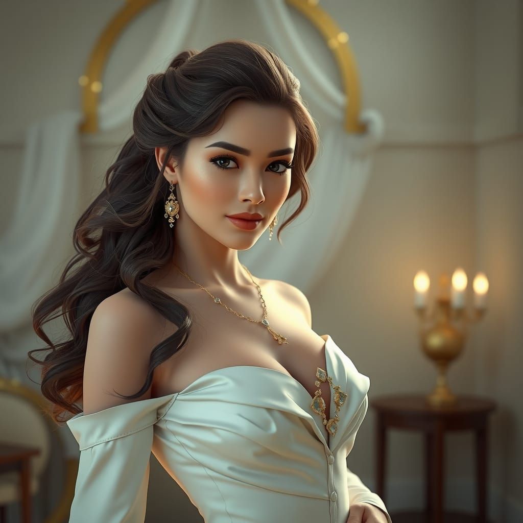 Elegant Woman Posing in Dreamy Environment, 3D Render