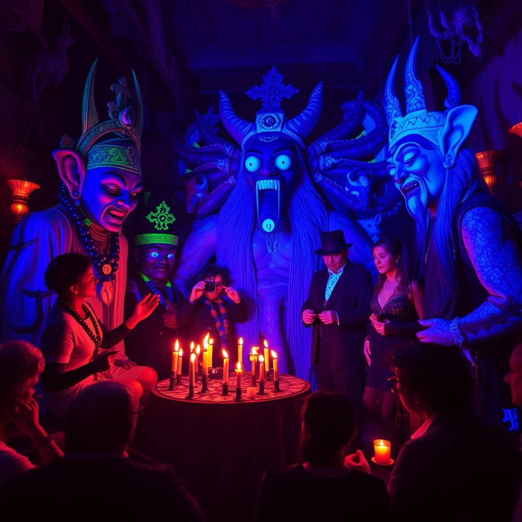 Creepy Underground Ceremony with Pagan Idols