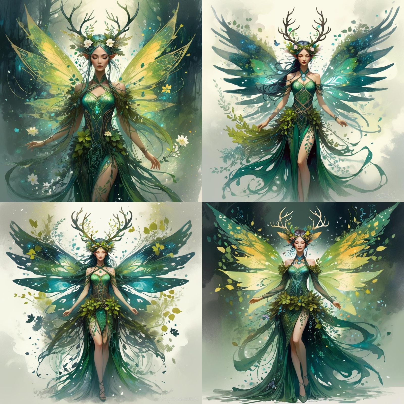 Celtic Druidic Fairy with Antlers and Dragon Wings