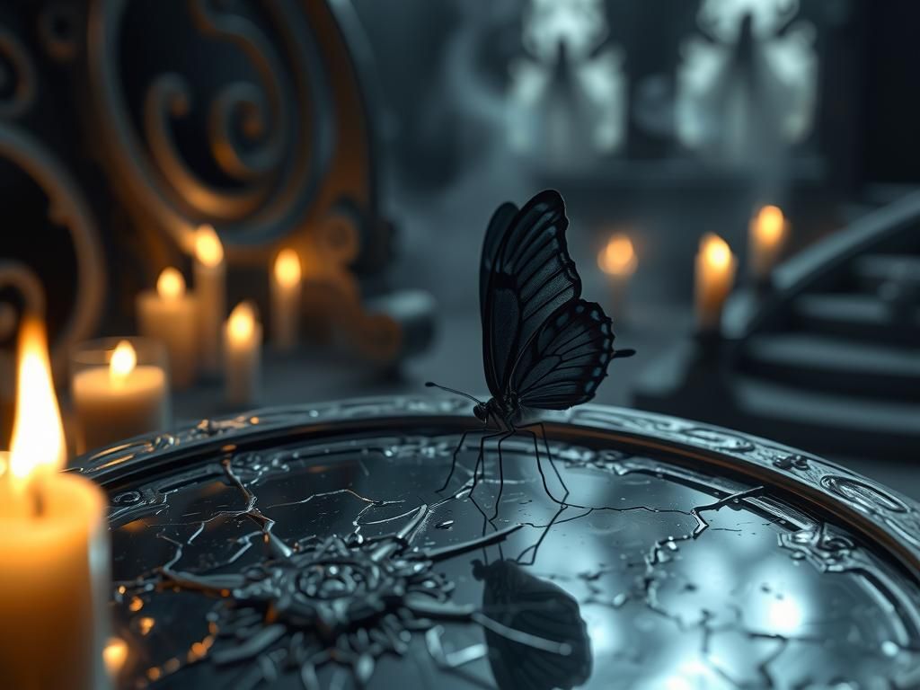 Black Butterfly on Cracked Mirror: Surreal Dystopian Chamber