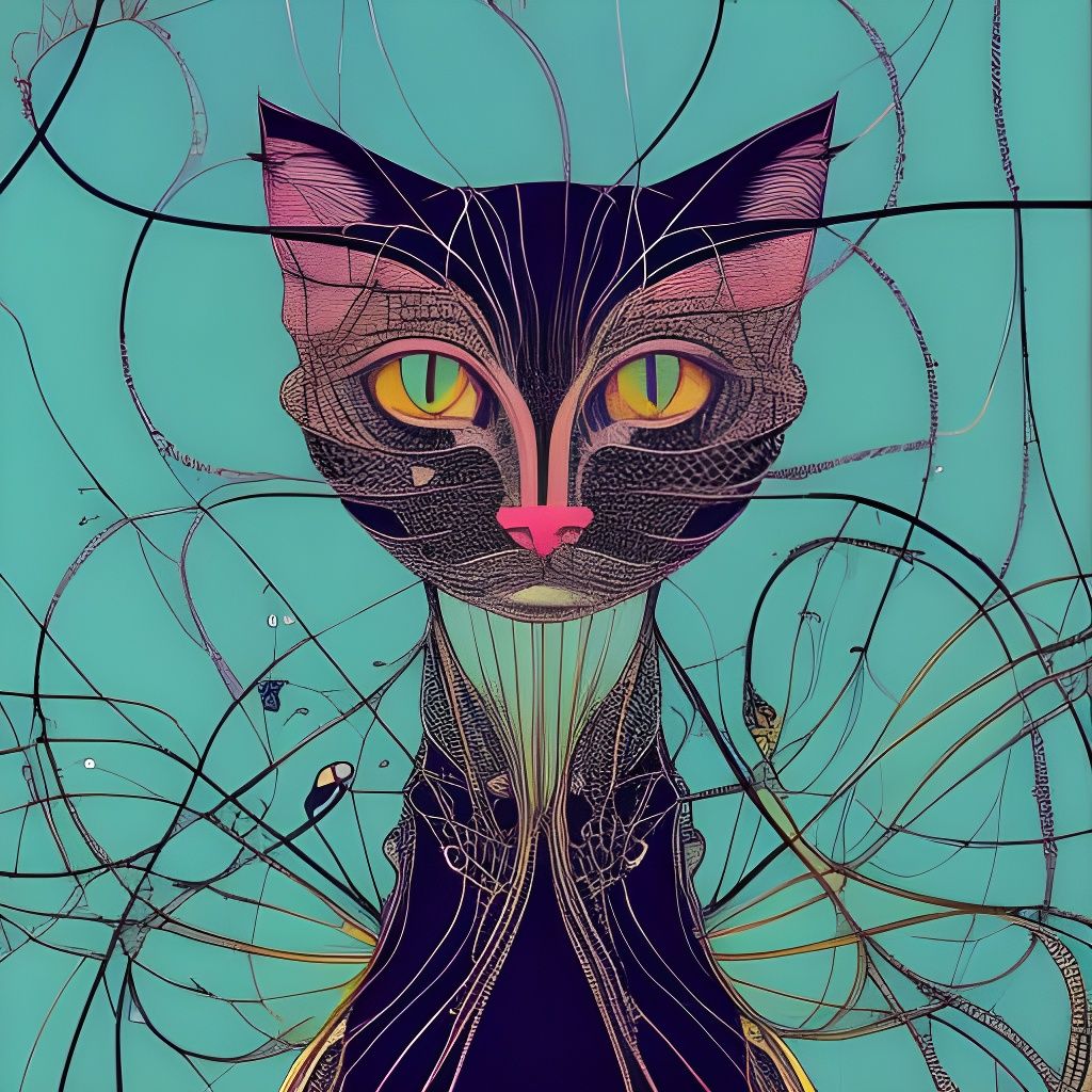 Detailed Cat Illustration in Surreal Style