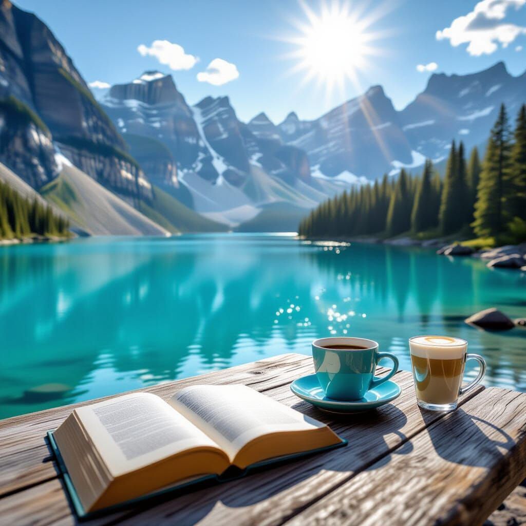 Turquoise Lake: Summer Morning Scene with Coffee