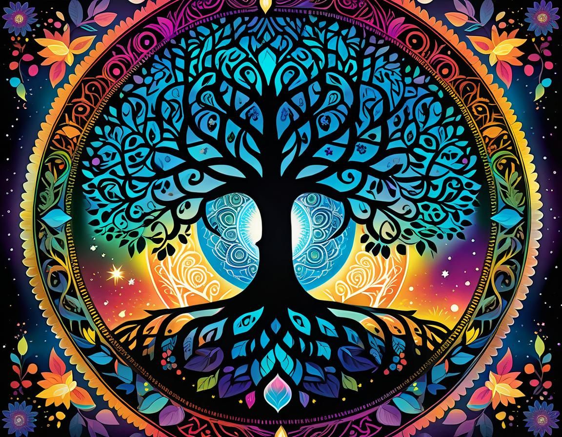 Psychedelic Tree of Life in Vibrant Ink Illustration