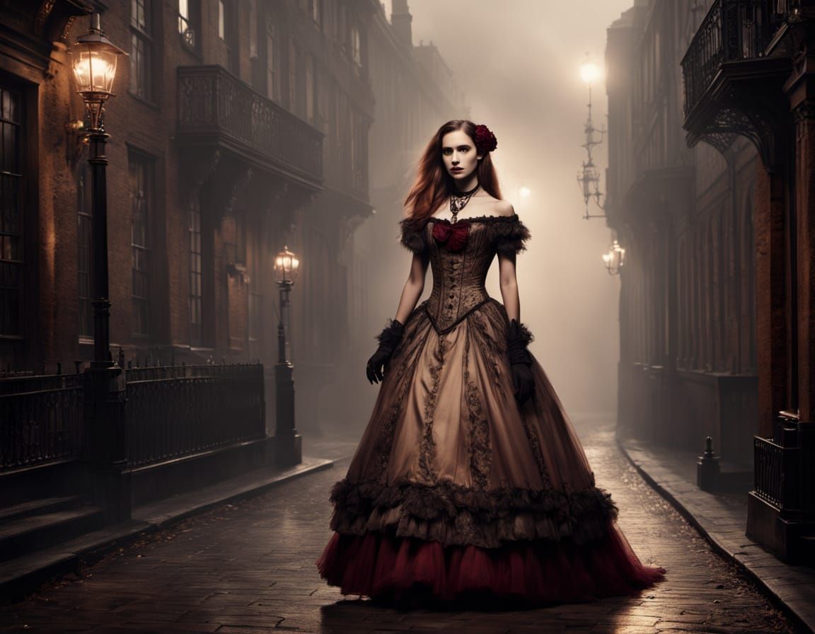 Steampunk Vampire Princess in Elegant Victorian Era Attire
