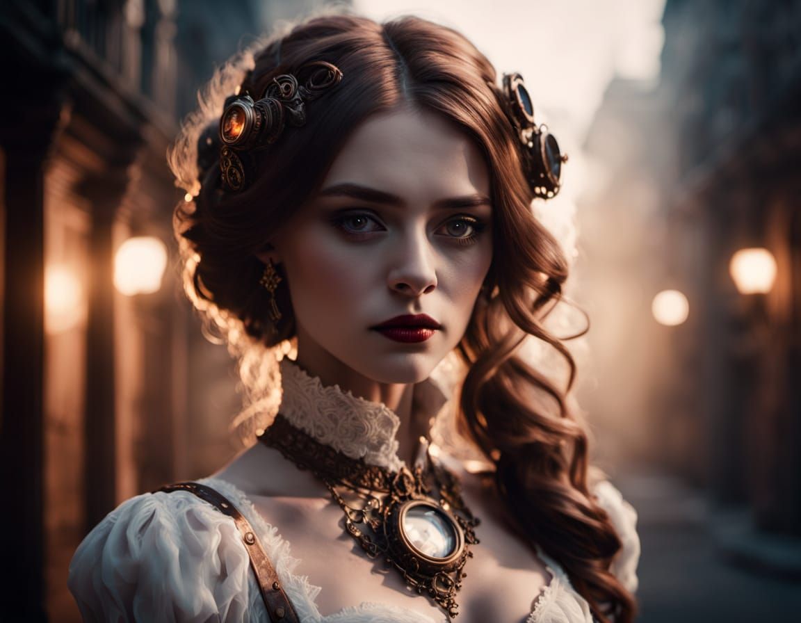 Steampunk Vampire Princess in Elegant Victorian Attire