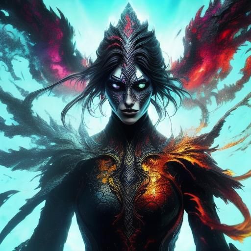 Demon Elemental Goddess: Hyperrealistic Splash Art