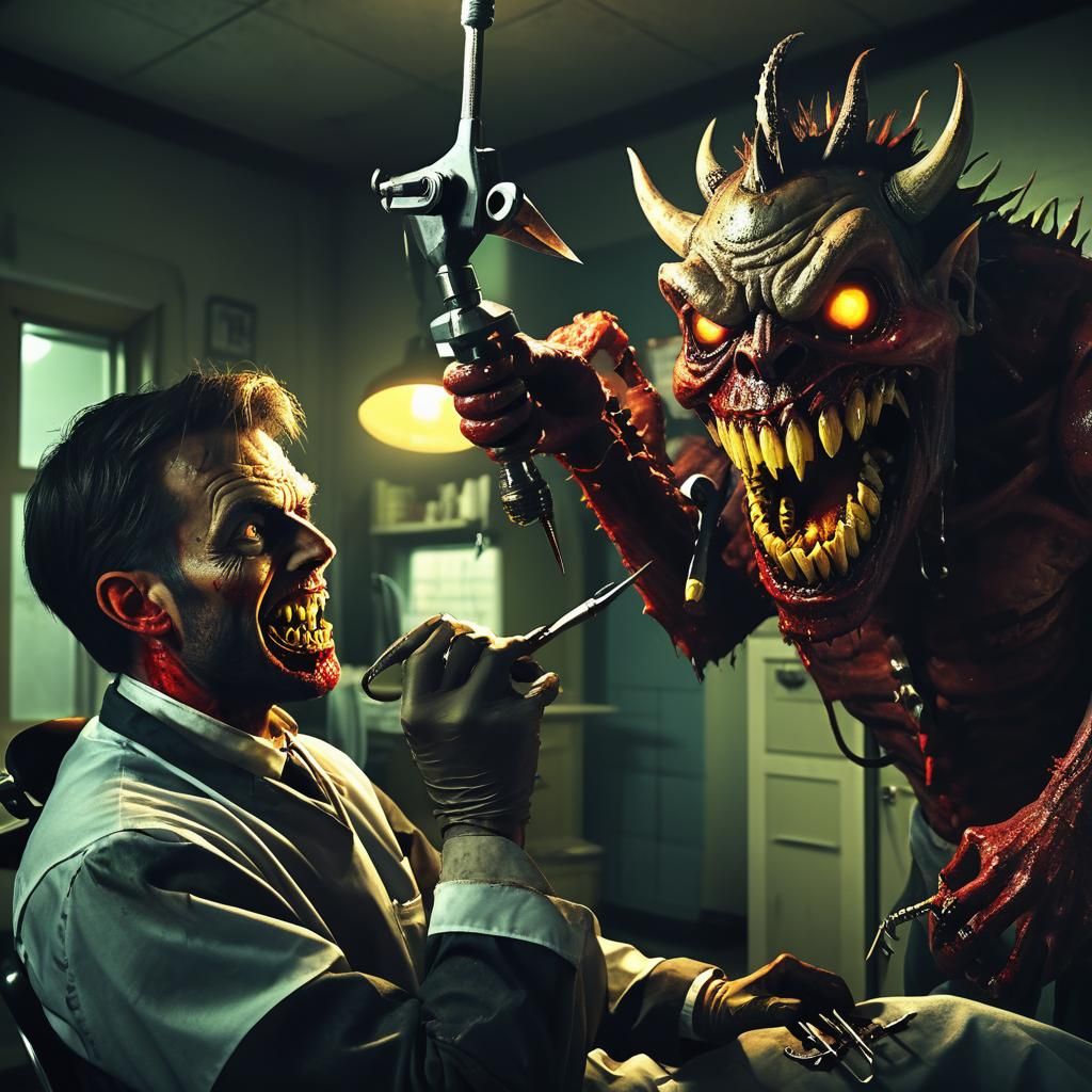 Creepy Demon Dentist in Dark Fantasy Illustration