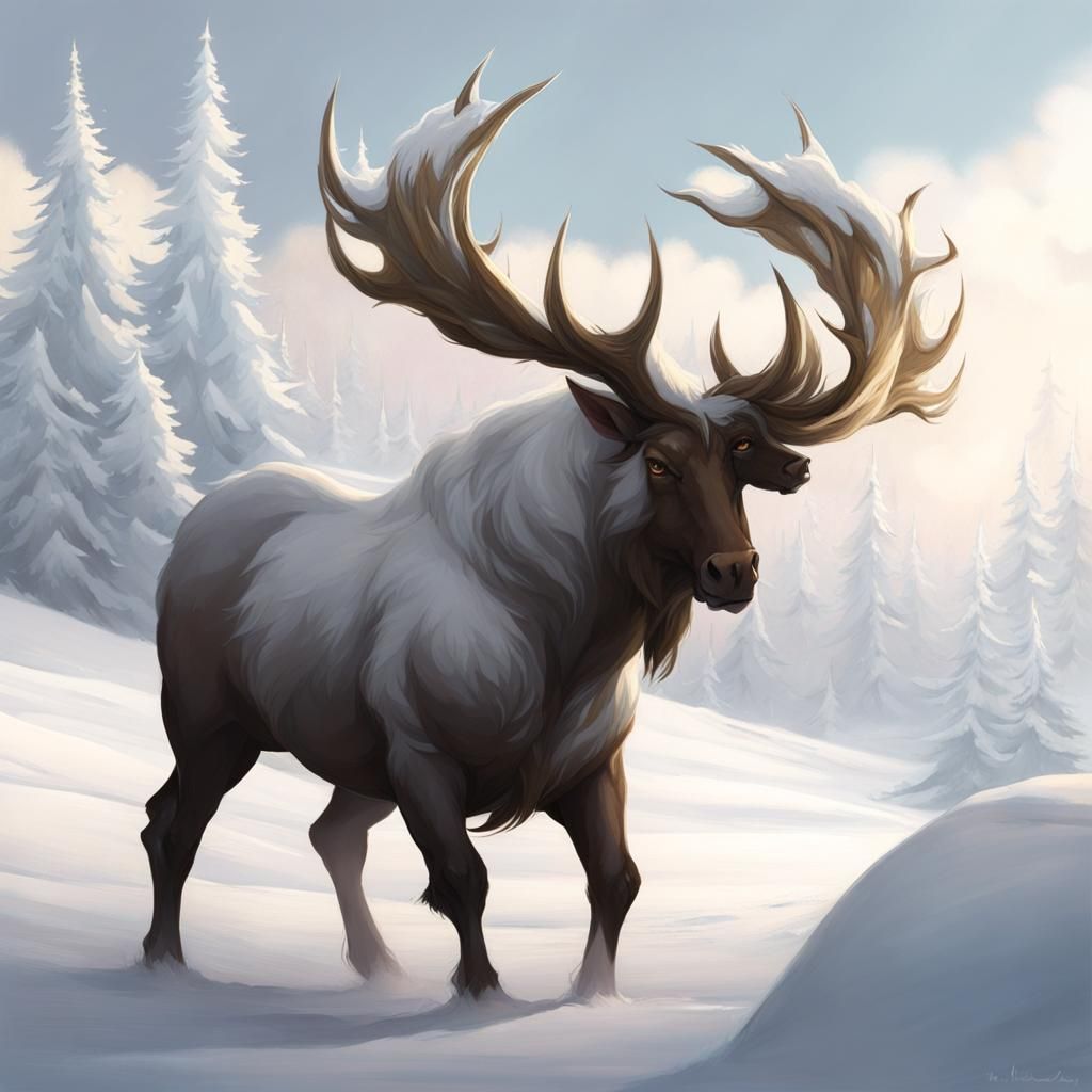 Ethereal Moose Cervitaur in Winter Landscape