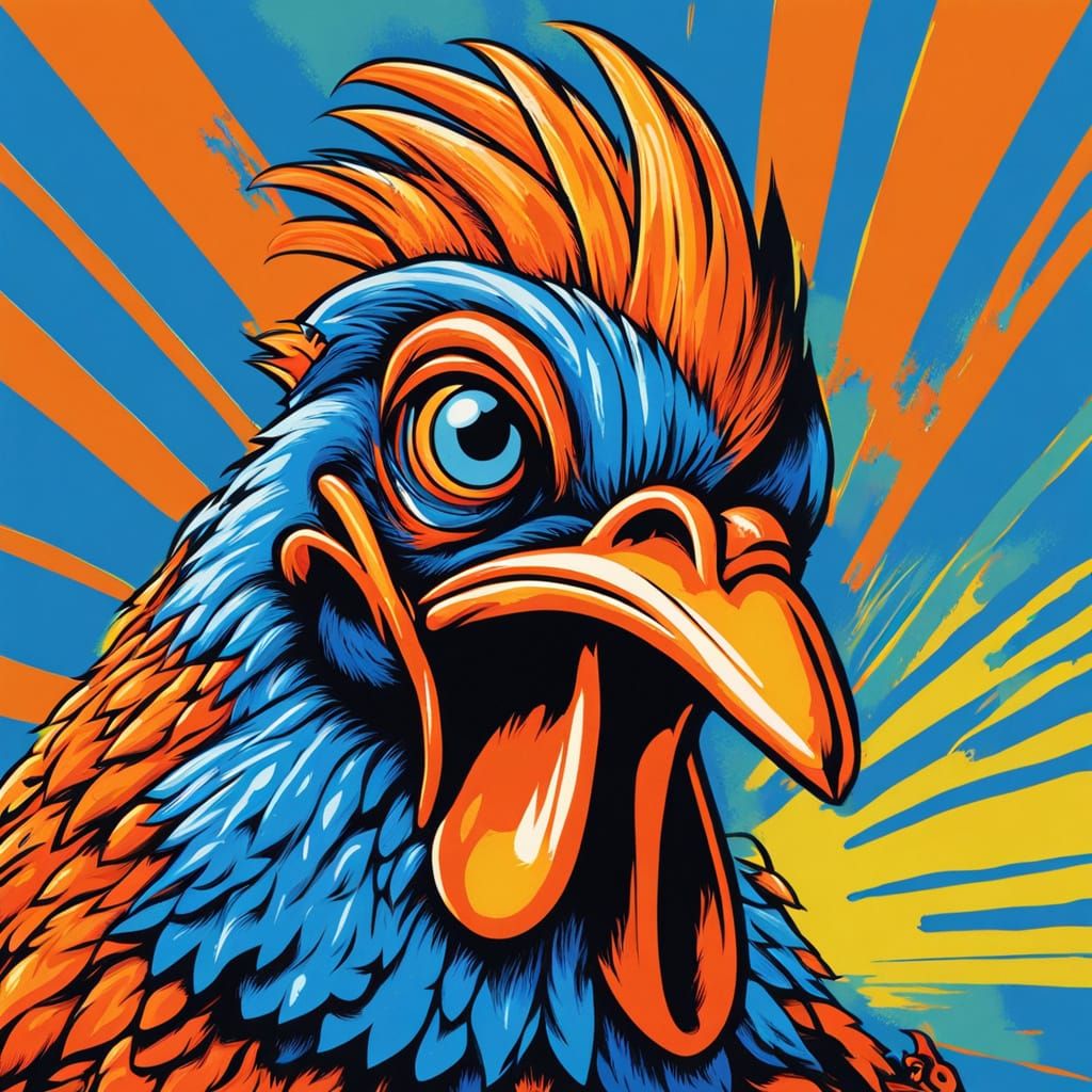 Monster Chicken with Orange Hair in Pop Art Style