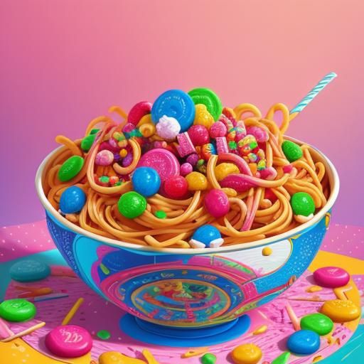 Candy Style Pasta Dish: Digital Illustration