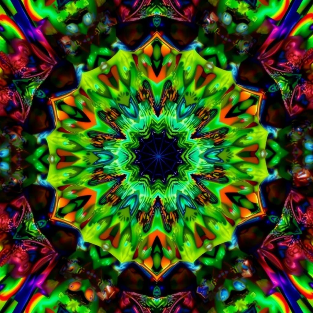 Intricate Kaleidoscope Pattern in Stained Glass Style