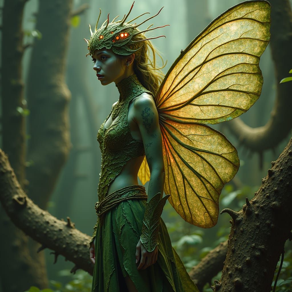 Bioluminescent Fairy in Post-Apocalyptic Wonderland as Matte...