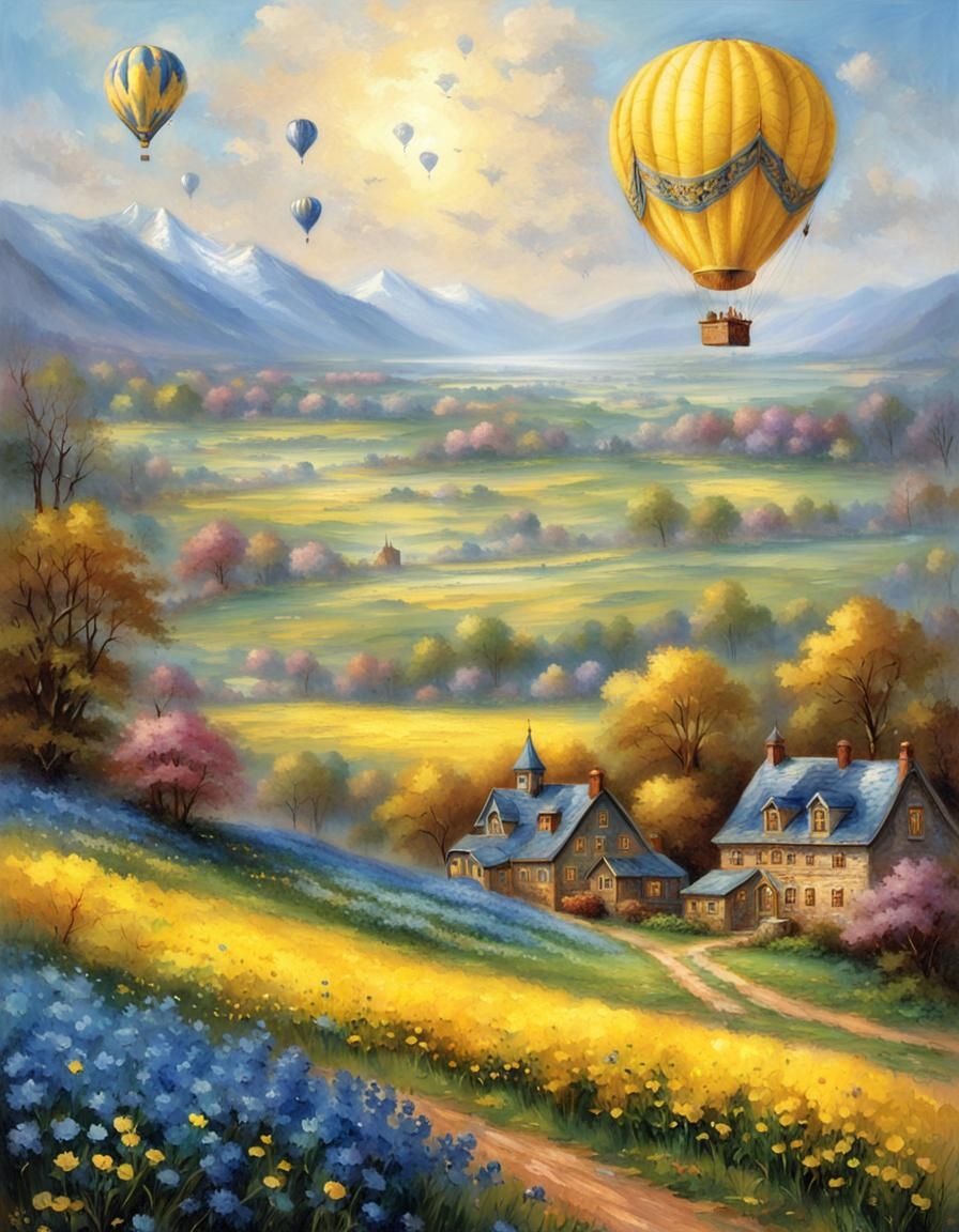 Blue and Yellow hot air balloon