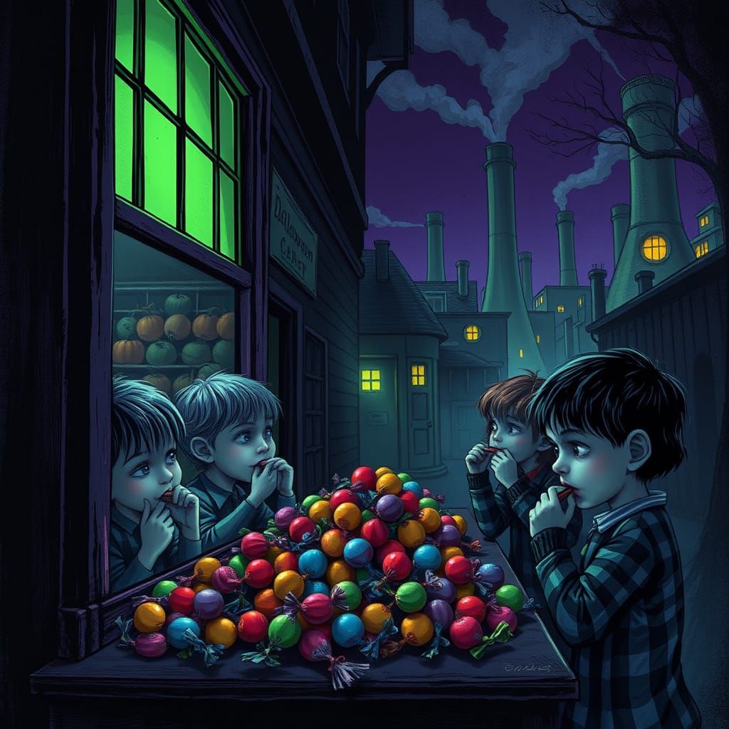 Eerie Halloween Candy Shop With Dark Gothic Horror Style