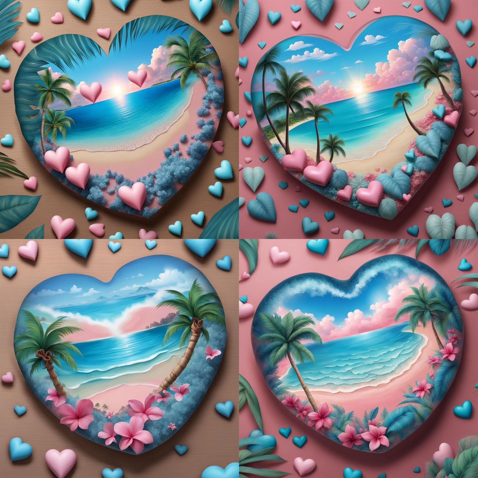 Heart-Shaped Tropical Island with Pink and Blue Colors