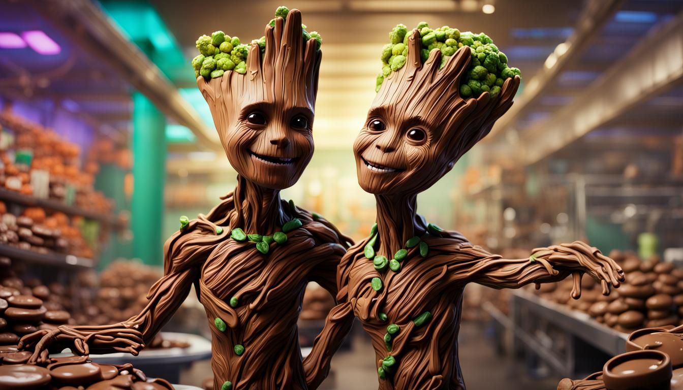 Chocolate Pistachio Groot in a Chocolate Factory