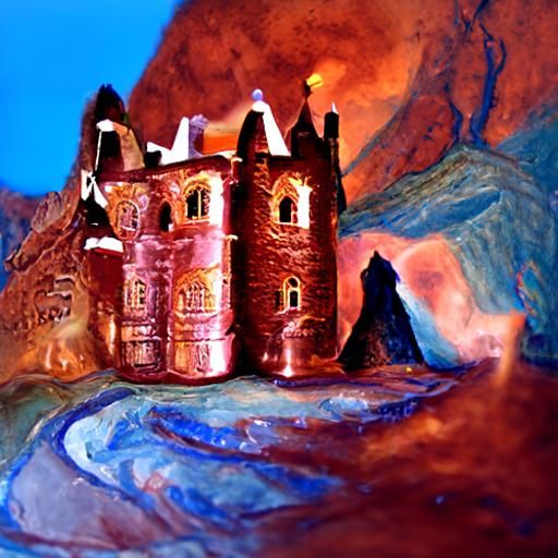 Mythical Copper Castle in Folk Art Style