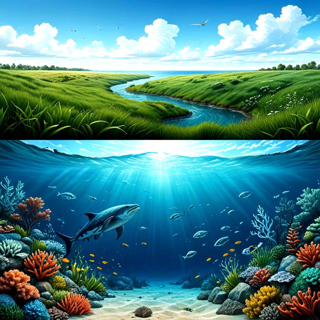 Split Screen Nature: Earth Above, Ocean Below