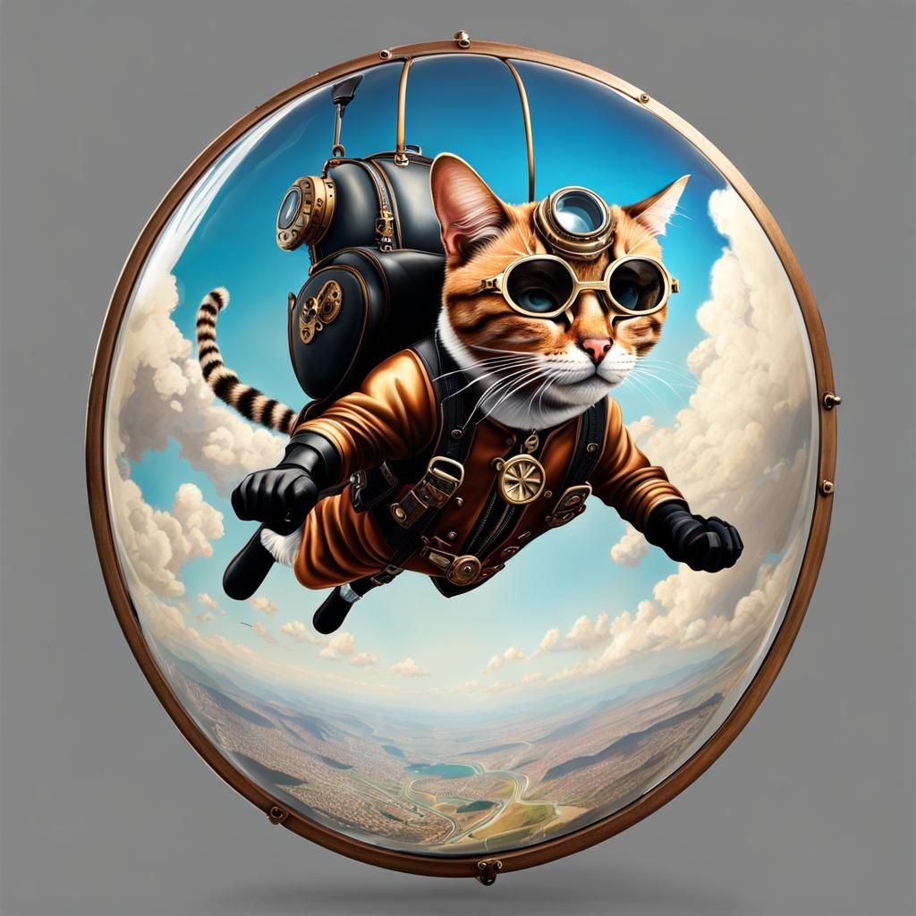 Steampunk Cat Skydiving Adventure