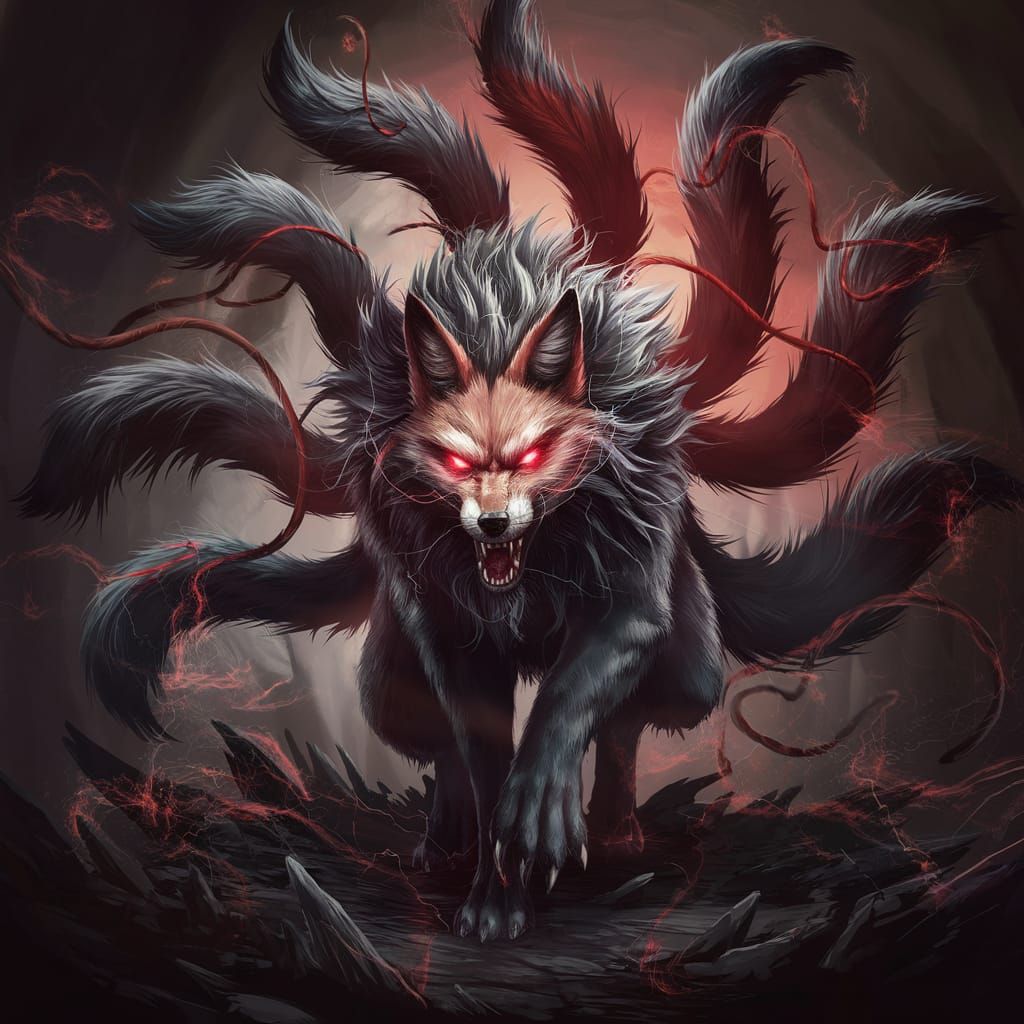 Terrifying Dark Fantasy Nine-Tailed Fox Concept Art