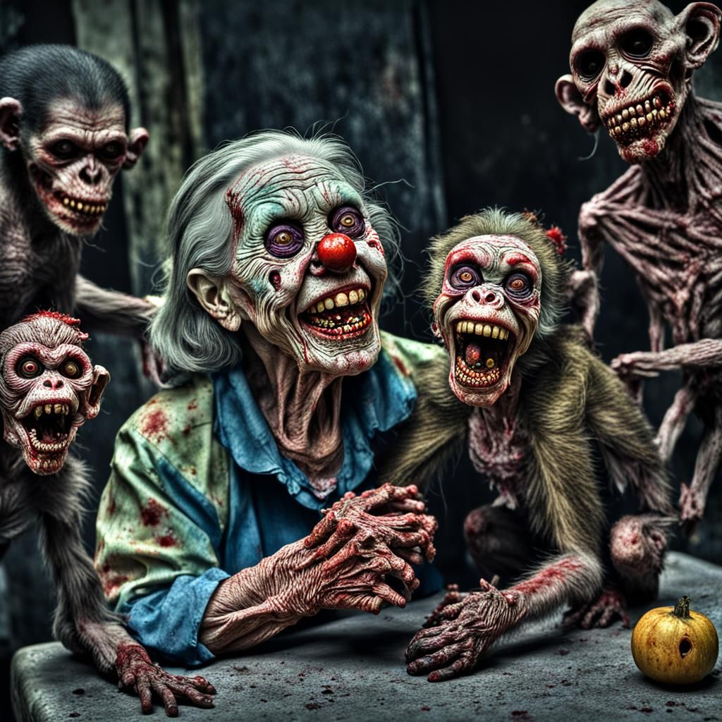Zombie Monkey Monster Clown Woman with Pets