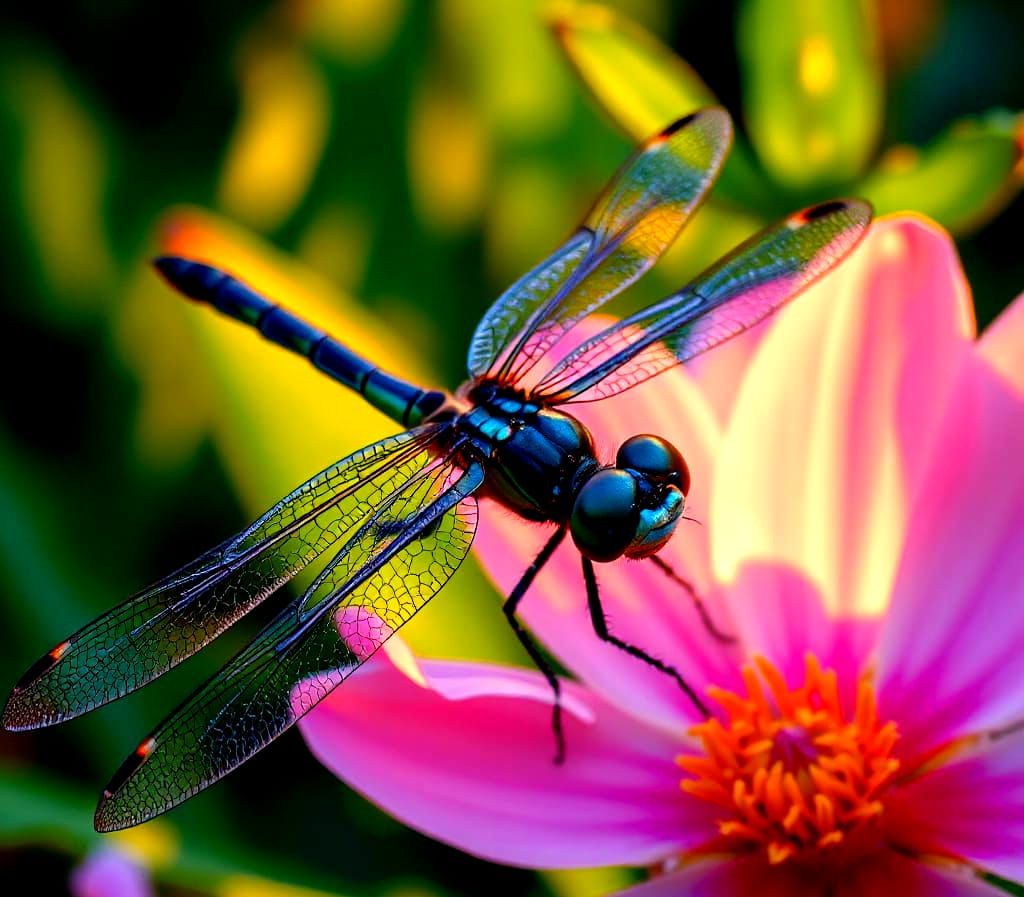 Dragonfly Spreading Wings at Golden Hour