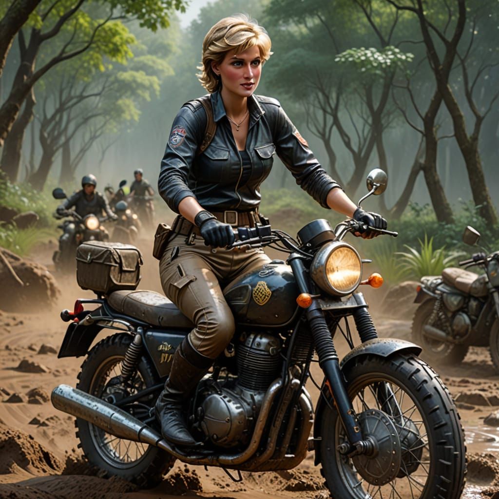 Princess Diana as Lara Croft Rides a Royal Enfield in Muddy ...