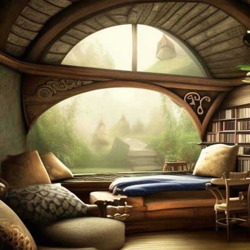 Cozy Hobbit Bedroom with Round Window