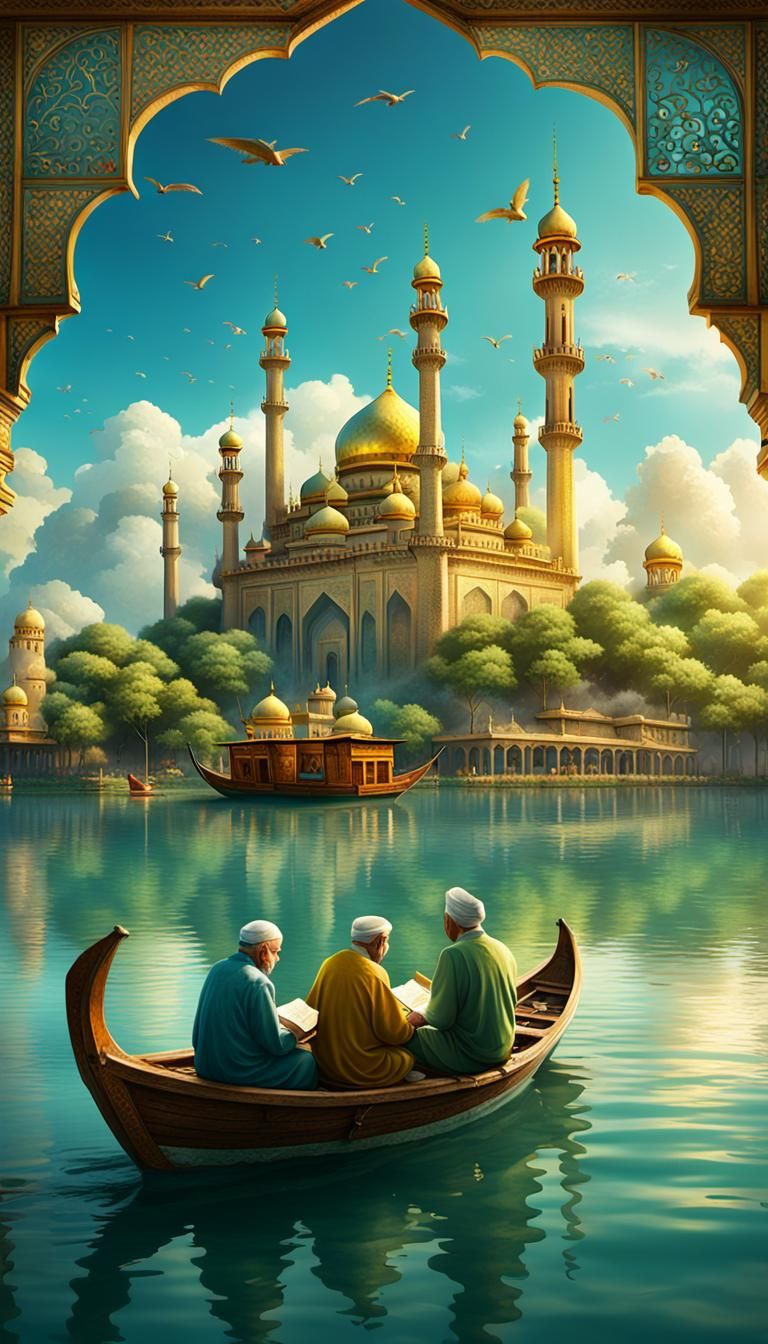 Old People on Jukung Boat: Fantasy Matte Painting