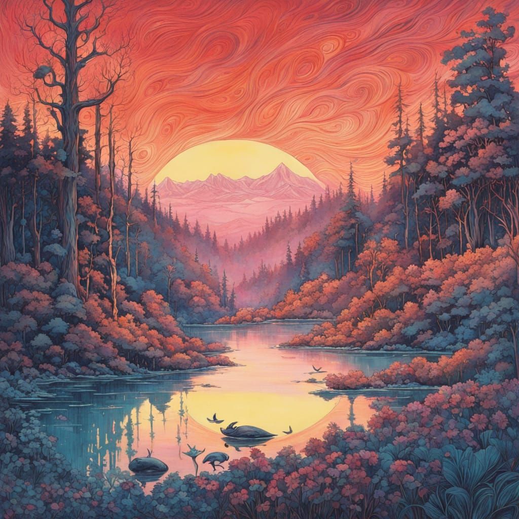 Dreamlike Infinite Landscape Under Ethereal Crescent Moon