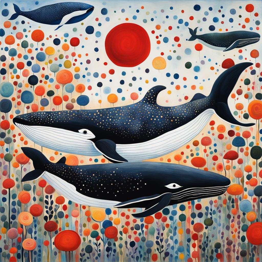 Whales in Gouache Style