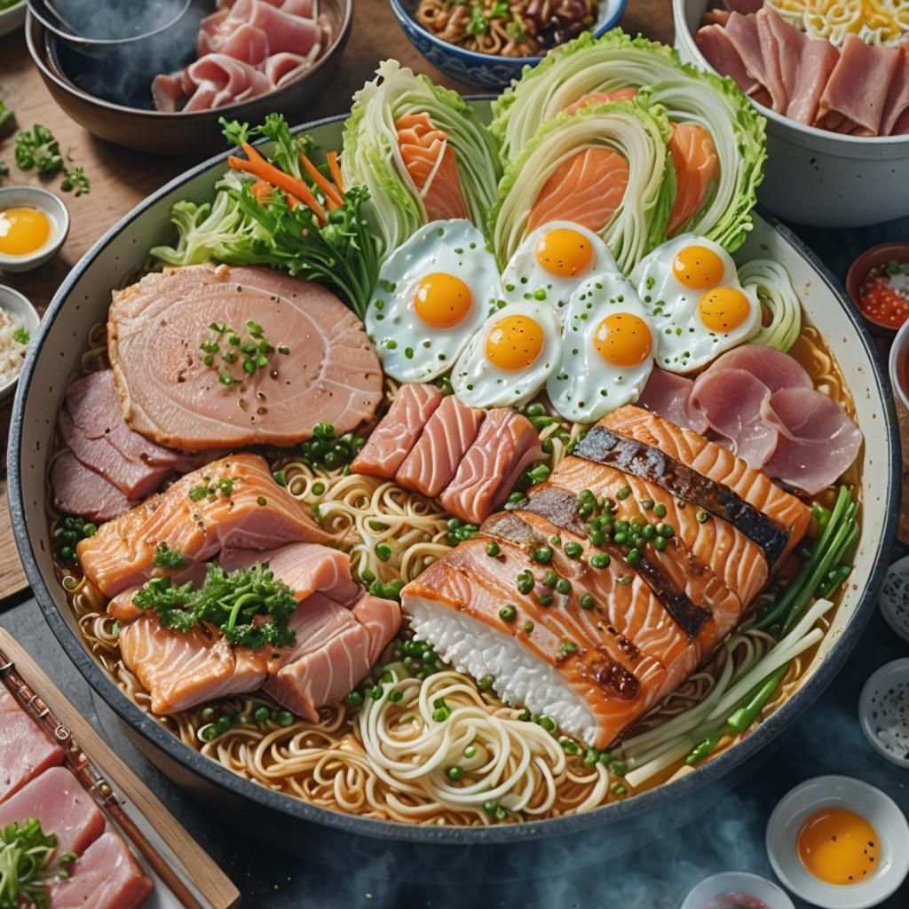 Delicious Noodles with Salmon in Studio Ghibli Style