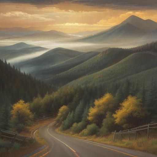 Nissan Skyline on Mountain Road as Impressionist Oil Paintin...