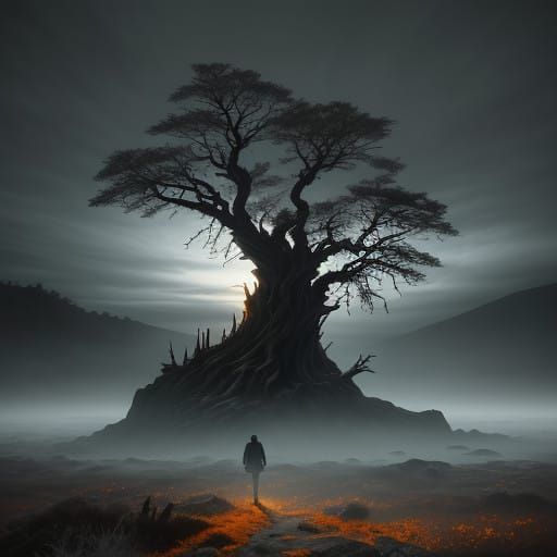 Mysterious Figure Stands Alone on Cliffside at Sunset