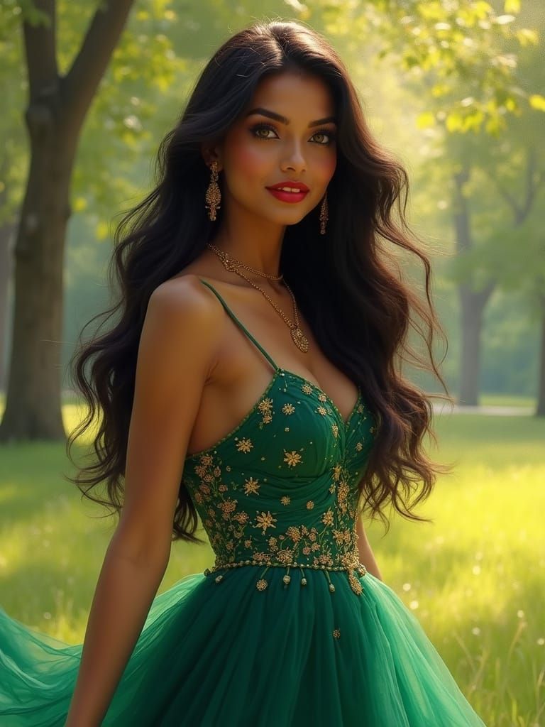 Ethereal Indian Beauty in Impressionist Landscape