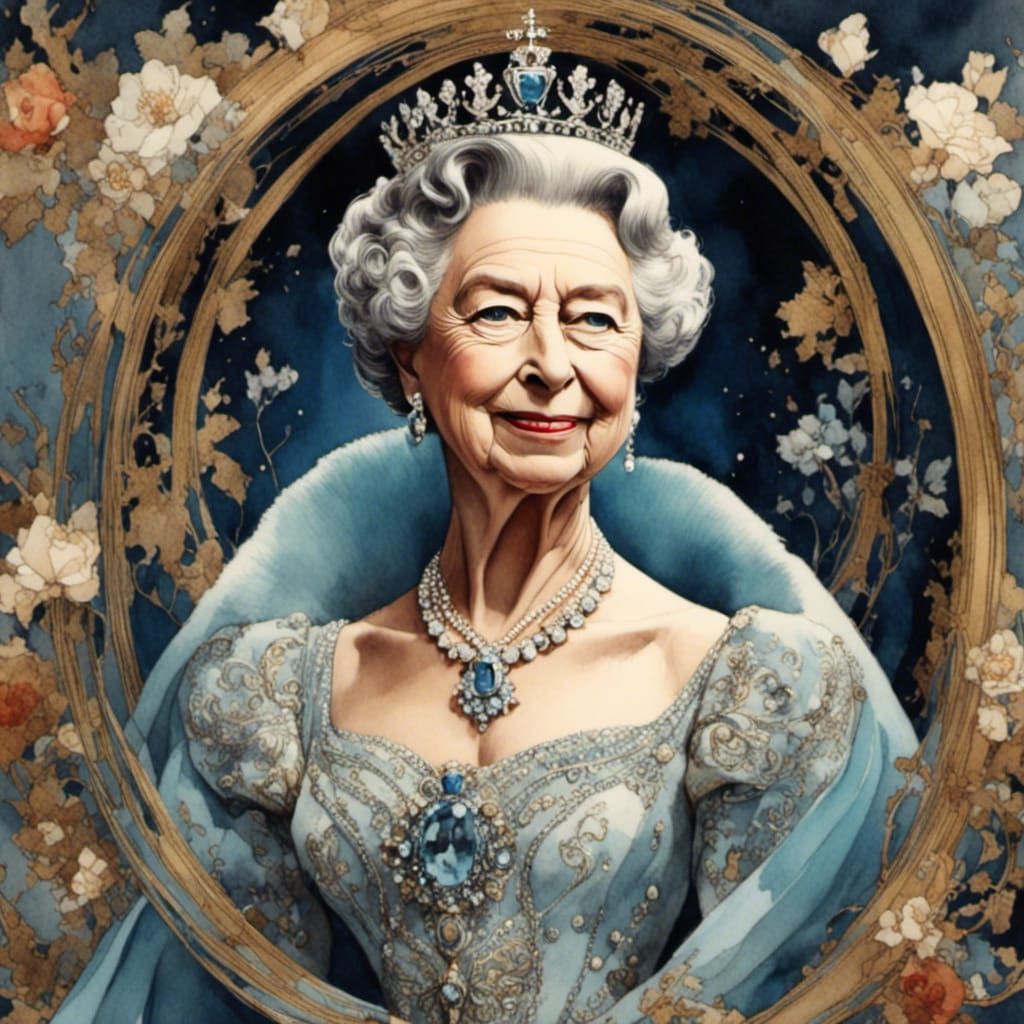 Queen Elizabeth II in Romantic Watercolor Style