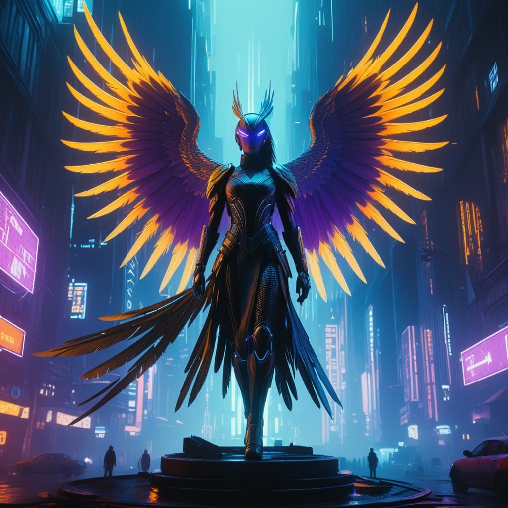 Cyberpunk Goddess Protects the Neon City