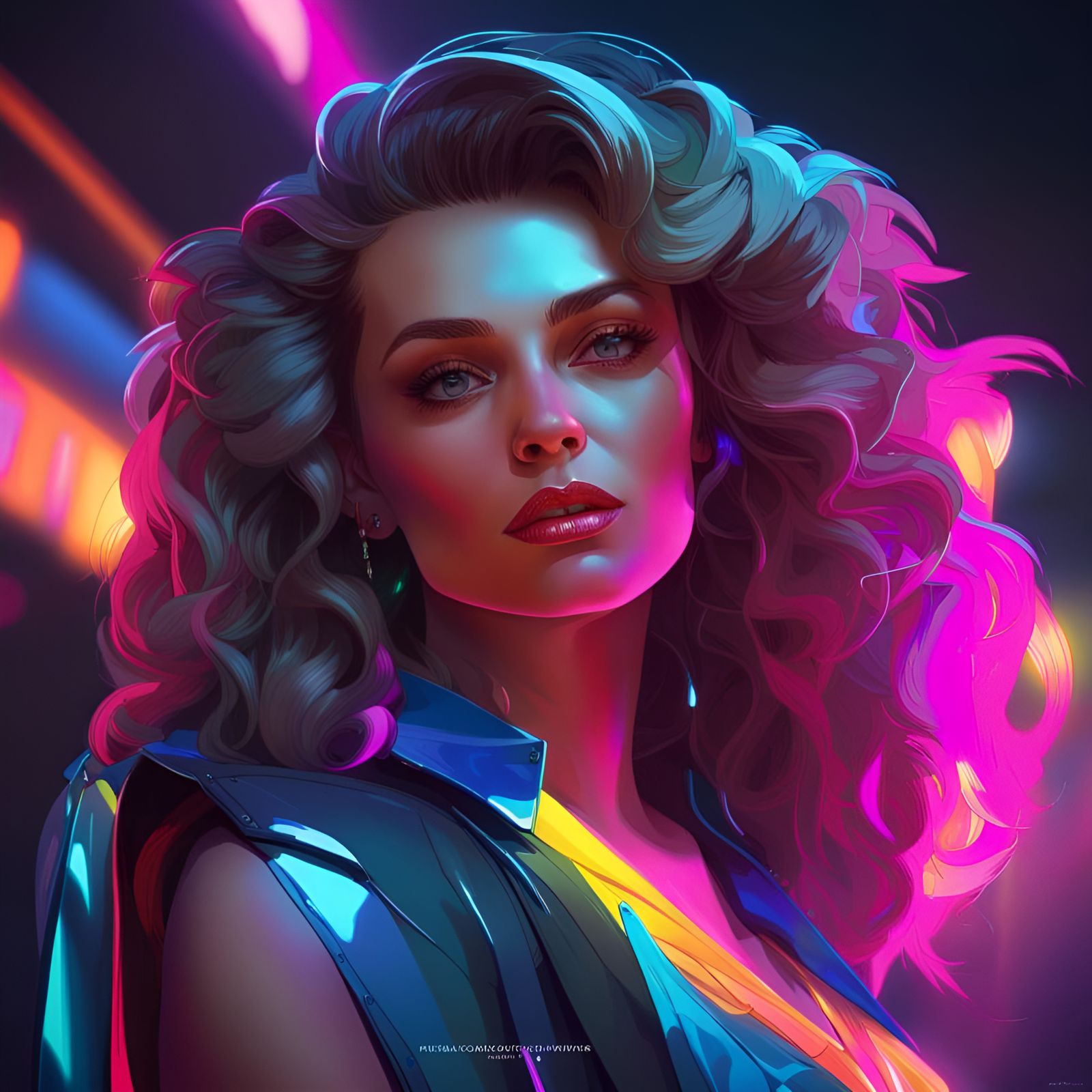 Glamorous Neon Portrait in 1980s Style
