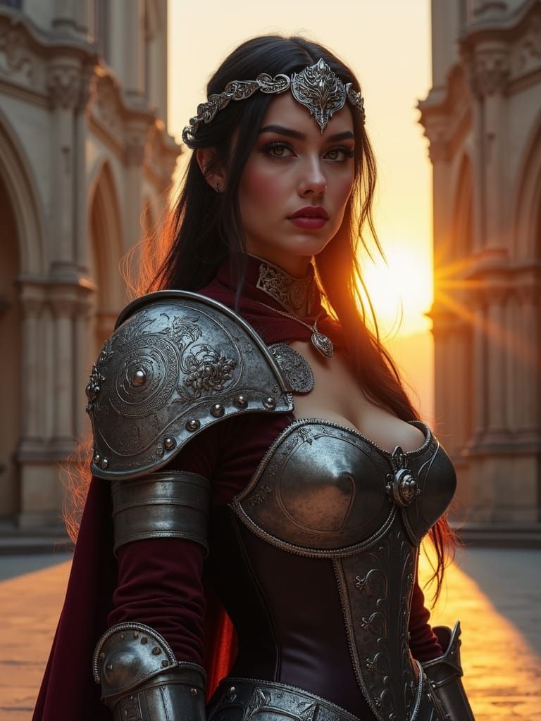 Gothic Lady Knight in Cathedral Square at Sunset