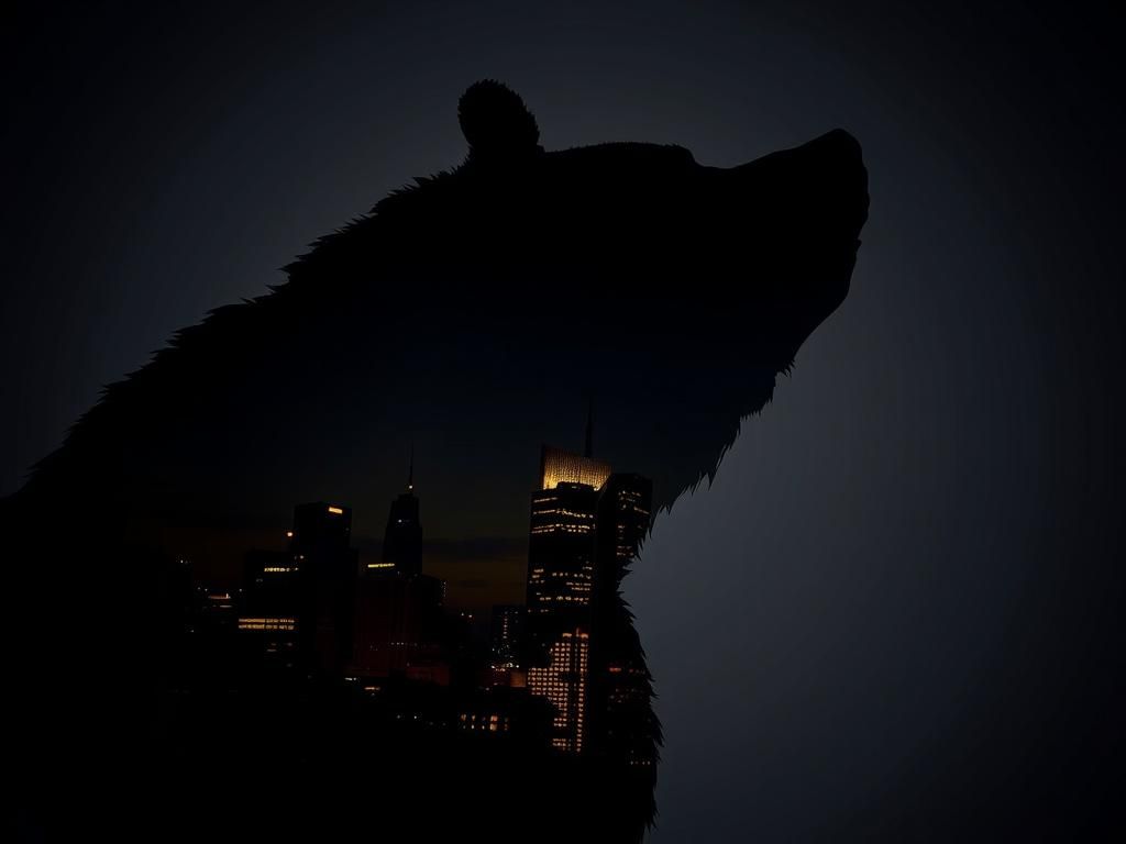 Transparent Bear Silhouette Reflecting City Skyline