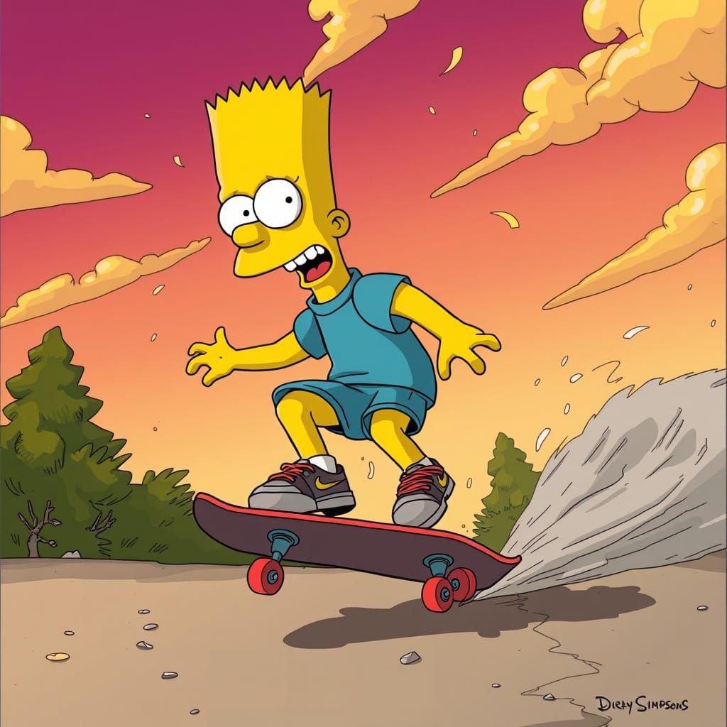 Bart Simpson Rides Skateboard with Dynamic Detail