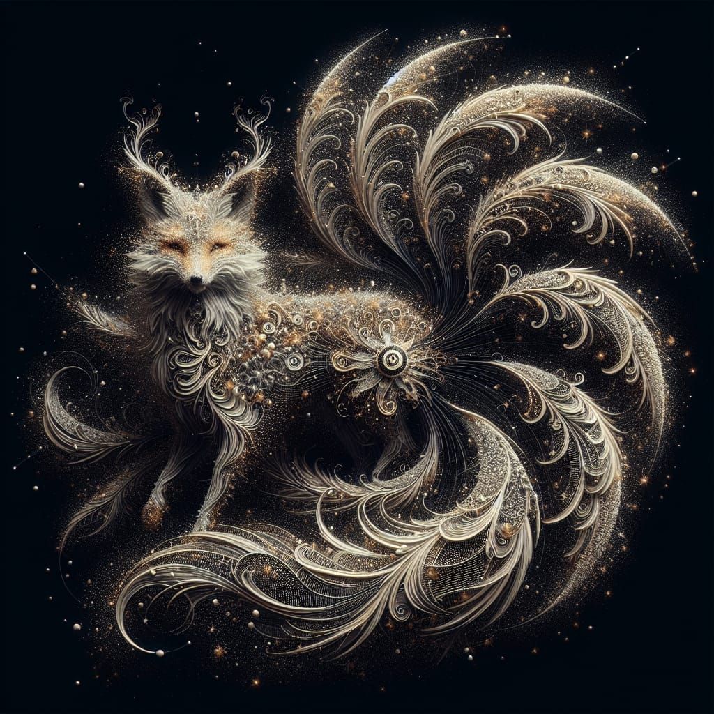 Ethereal Nine-Tailed Fox with Stardust