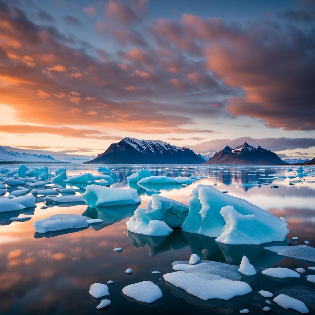 Icelandic Glacial Lake Jökulsárlón at Magic Hour