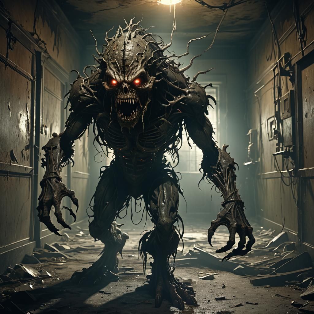 Grotesque Monster Emerges from Haunted Asylum