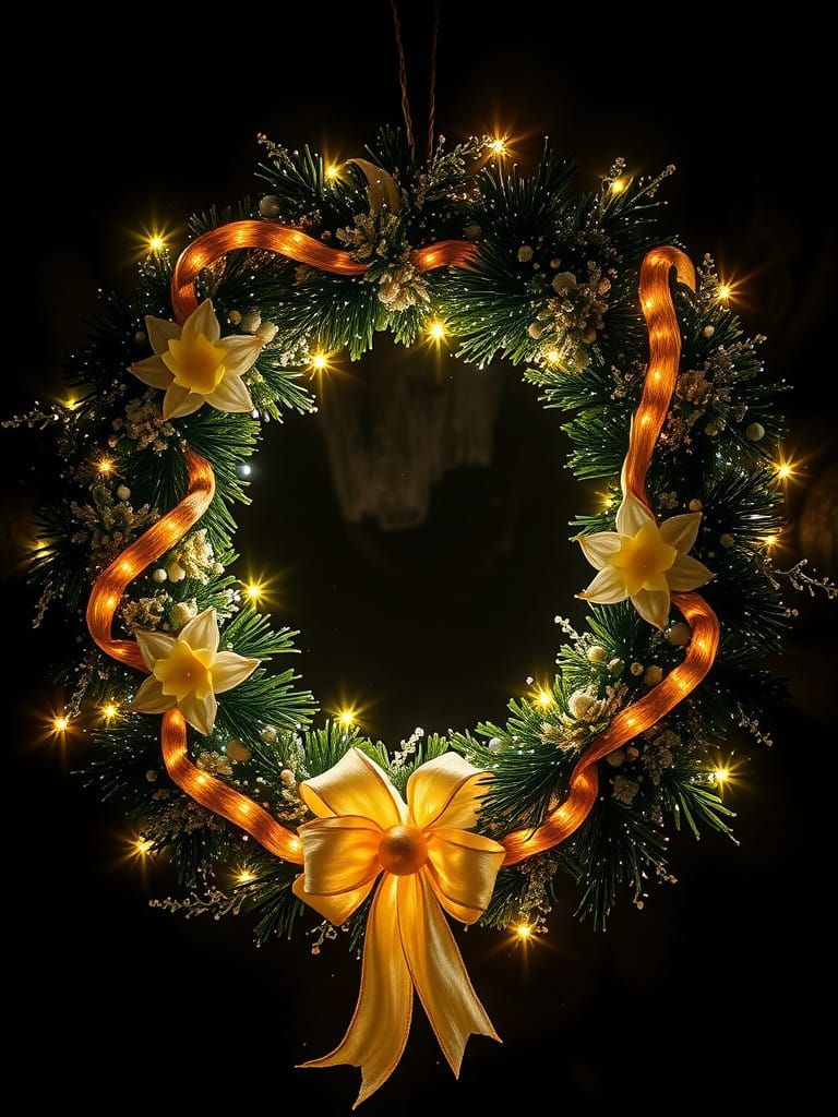 Ethereal Christmas Wreath Illuminates Mystical Night