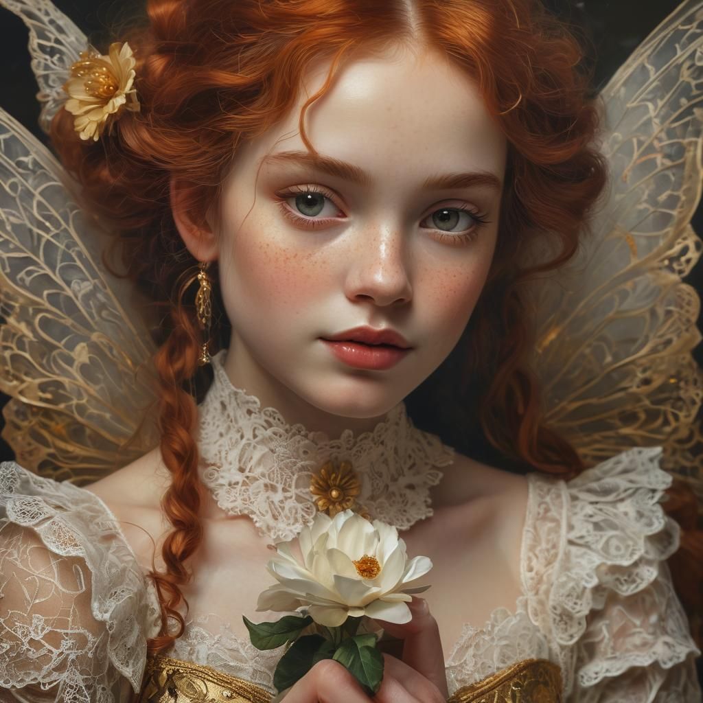 Fairy Portrait with Red Hair in Oil Painting Style
