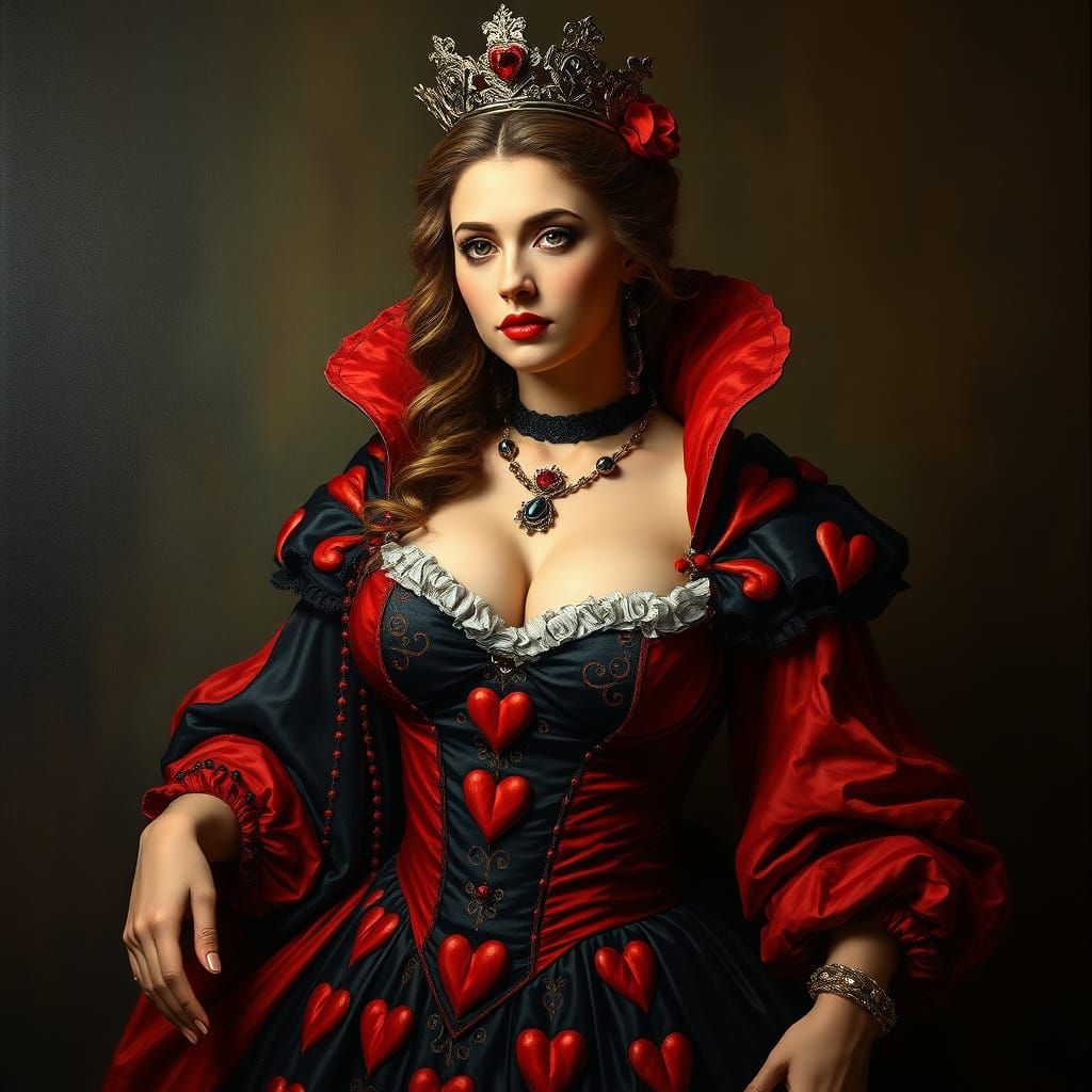 Muscular Queen of Hearts in Dramatic Oil Painting Style