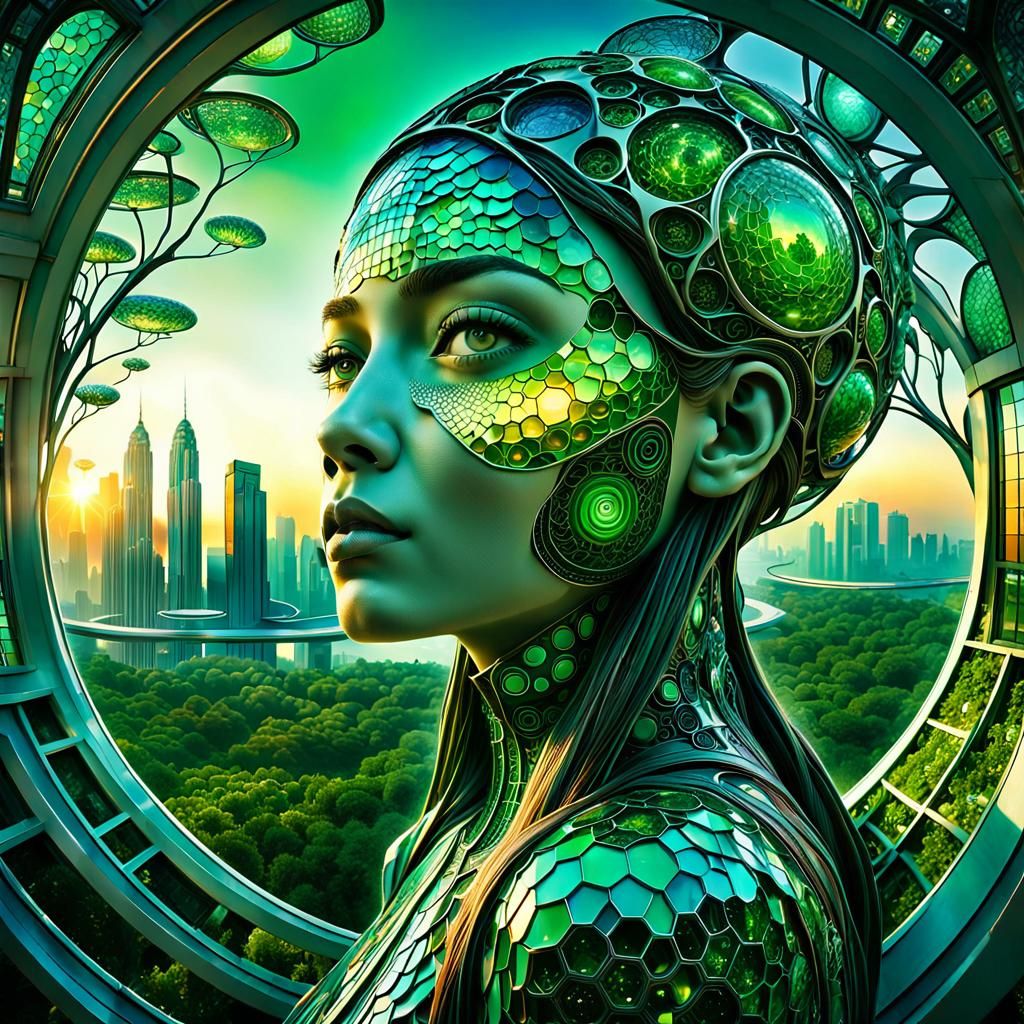 Futuristic Eco-City Sunset: Impressionist AI Art