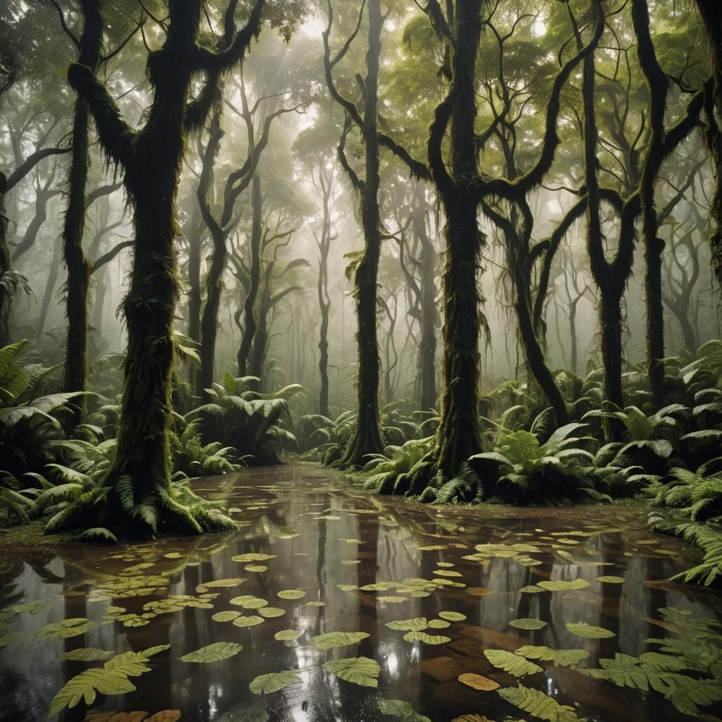 Checkered Floor in Rainforest: A Surrealist Vision