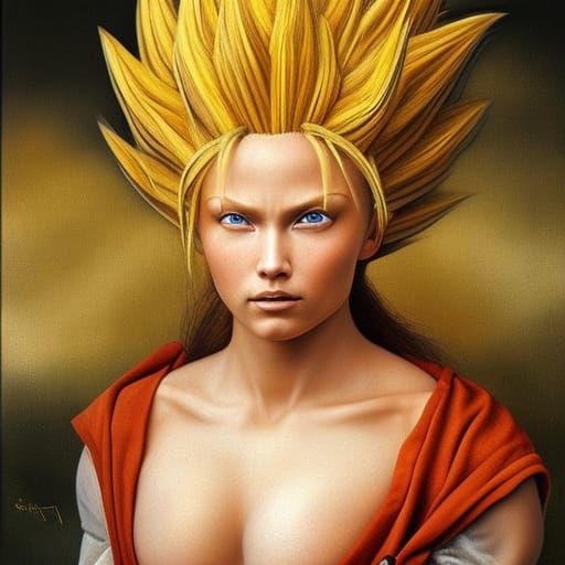 Realistic Female Super Saiyan in Classical Oil Painting